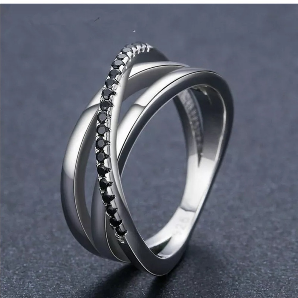 925 Silver Jewelry Black Sapphire Wedding Ring - Picture 1 of 4